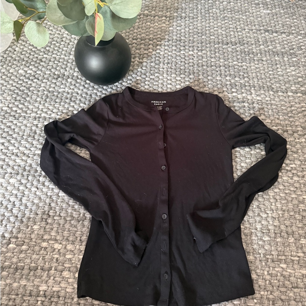 American Eagle Outfitters Black Button-Front Women's Top